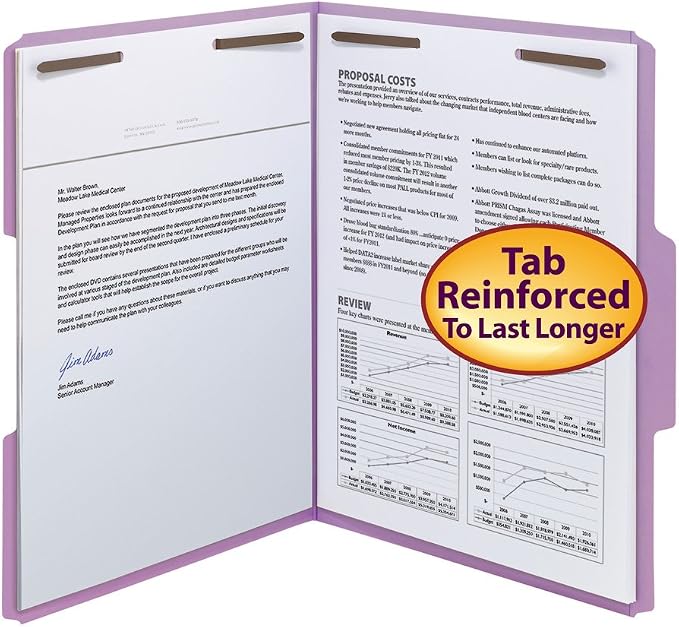 Smead Fastener File Folders, Reinforced 1/3-Cut Tabs, 2 Fasteners, Letter Size, Lavender, 50 per Box (12440) - Image 4