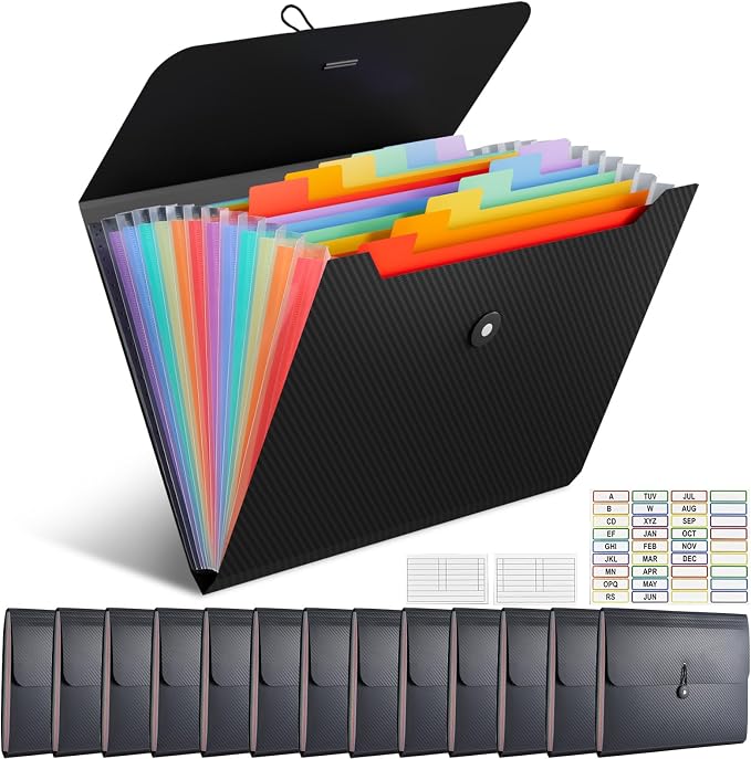 UMETDO 14 PCS Office Accordion File Organizer Bulk - 13 Pocket Plastics Expanding Folder with Tabs - Letter Size Loose Paper Folder for Work School Home, Student Teacher by UMETDO