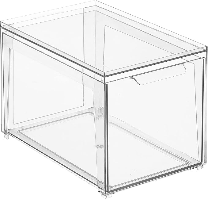 mDesign Plastic Stackable Closet Storage Organizer Bins with Pull Out Drawer for Cabinet, Desk, Shelf, Cupboard, or Dresser Organization - Lumiere Collection - 4 Pack - Clear - Image 4