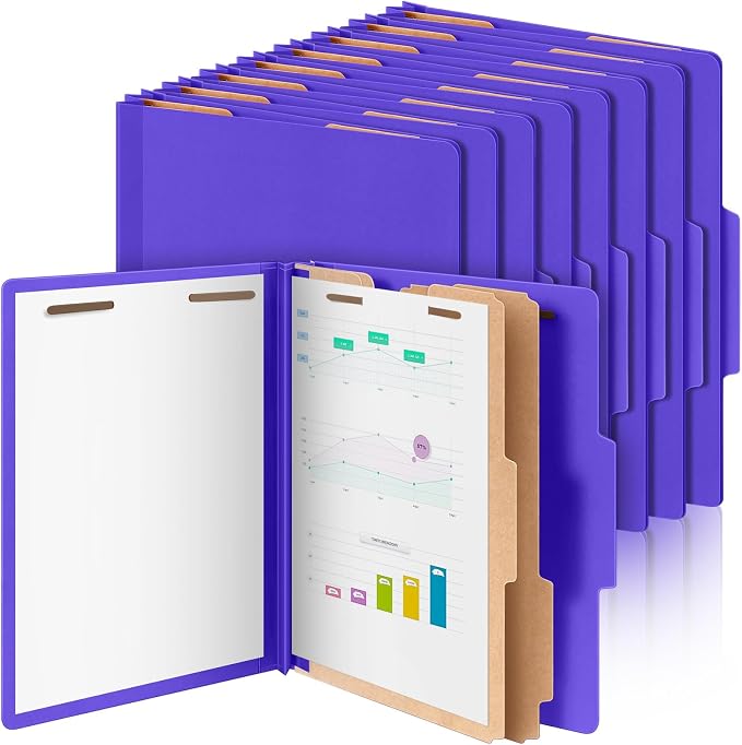Skyygemm 12 Pcs Classification Folders Letter Size Bulk - 2 Dividers Pressboard File Folder with 3. 5 Inch Expansion, 2 Prongs Fastener, Heavy Duty Office File Organizer for Teacher Medical (Purple) by Skyygemm