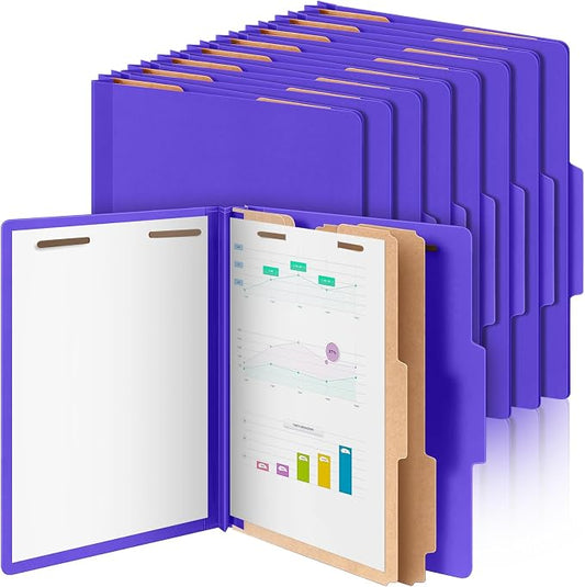 Skyygemm 12 Pcs Classification Folders Letter Size Bulk - 2 Dividers Pressboard File Folder with 3. 5 Inch Expansion, 2 Prongs Fastener, Heavy Duty Office File Organizer for Teacher Medical (Purple) by Skyygemm