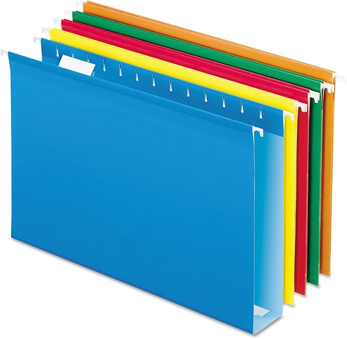 Pendaflex Extra Capacity Reinforced Hanging Folders, 2", Legal Size, Assorted Colors, 1/5 Cut, 25/BX (04153x2 ASST) by TOPSProducts