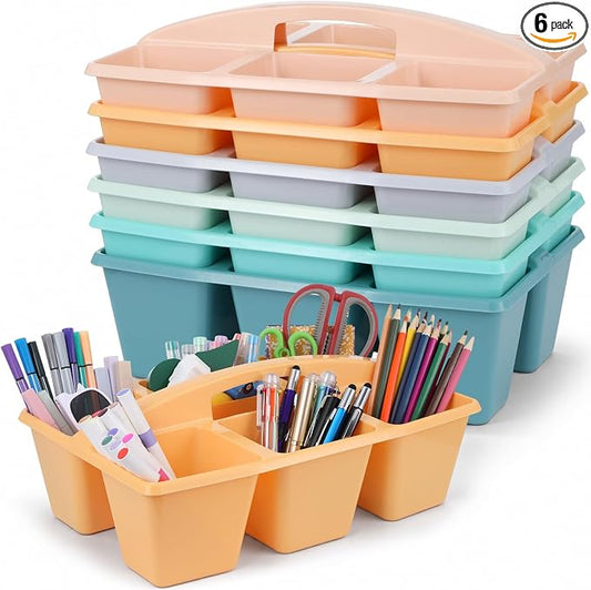 6 Pack Assorted Colors 6 Compartment Classroom Caddy with Handle Portable Plastic Storage Classroom Caddies Organizer for Classrooms Supply Teacher Office Table Desk(Boho) by Yakydesign