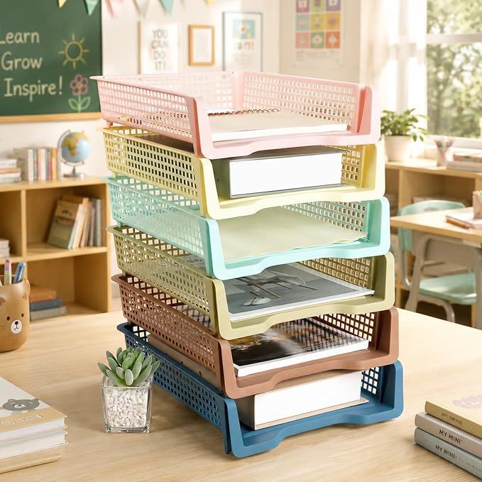 Set of 12 Boho Turn in Trays for Teachers Stackable Classroom Paper Letter Trays Plastic Classroom Desk Letter Organizer Tray Storage Baskets for Library, Drawers, Office, Home - Image 4