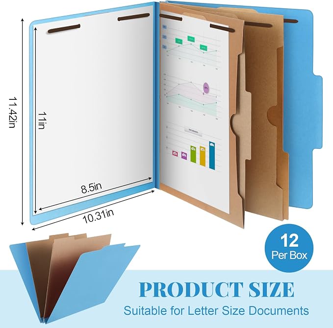 12 Pcs Skyygemm Classification Folder Letter Size, 2 Pocket File,Blue | Back to School Supplies, File Organizer with Fastener, Expanding File Organizer Bulk for Office Employee, Staff, Teacher - Image 2