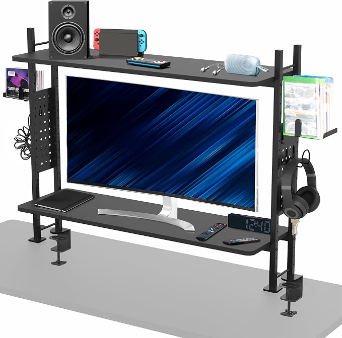 VIVO Clamp-on 40 inch 2-Tier Shelving Unit with Pegboard for Table Accessories, Gaming Devices, and More, Desktop Organizer, Black, DESK-SHELF40G by Unknown