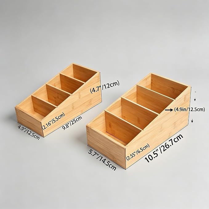 2 Pack Bamboo Snack Organizer, 4 Section | 360° Rotating, Art Supply Holder & Office Storage Caddy, For Colored Pencils, Crayons, Paintbrushes - Image 3
