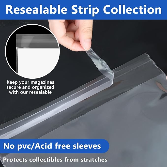 100 Pcs Magazine & Comic Book Protector Sleeves with 100 Backing Boards - Full Archival Set, Acid-Free Plastic Sleeves & Hard Boards for Collectors (28x36cm) - Image 3