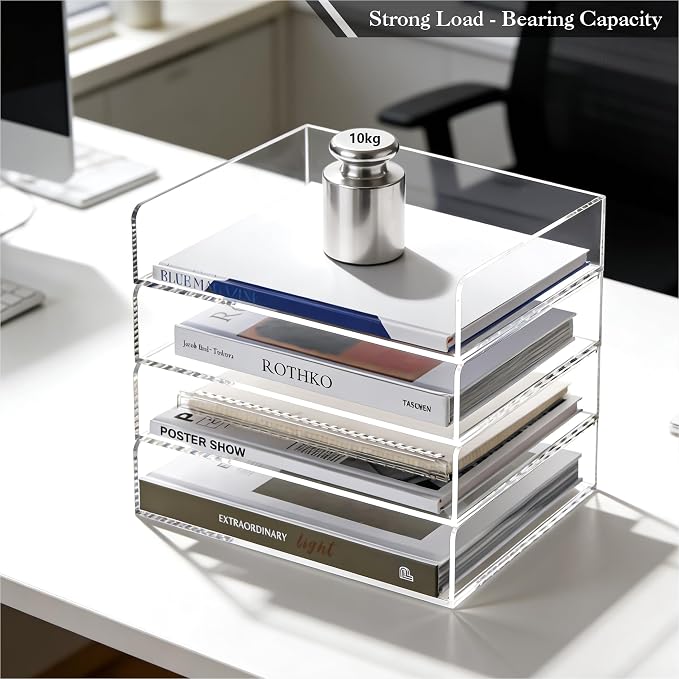 HeZone 4 Tier Paper Organizer for Desk,Acrylic Paper Tray,Clear Stackable Desk Organizer for Document, Office File,A4 Paper - Image 5