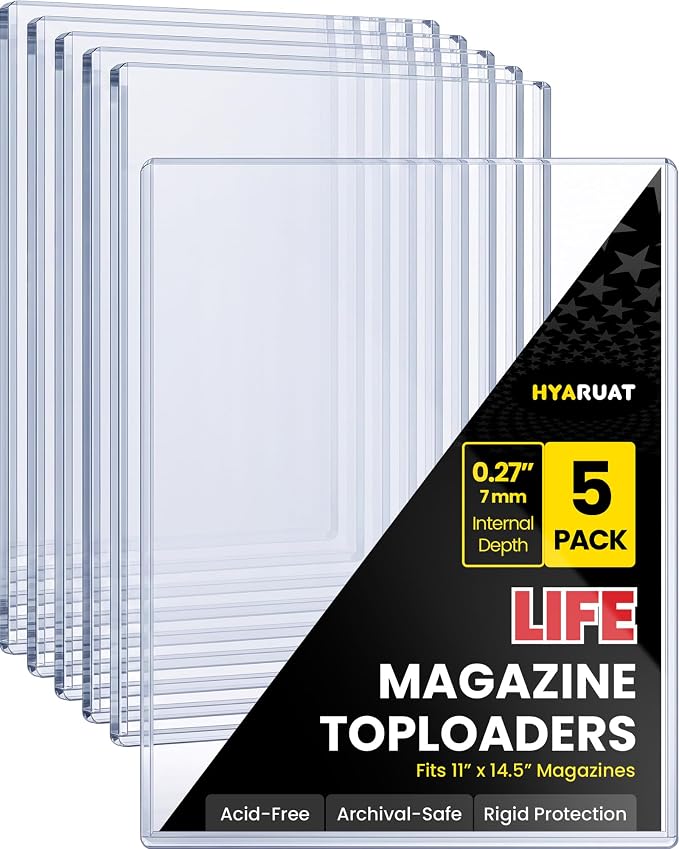 Life Magazine Toploaders 11x14.5 in, 7mm Capacity, 15 Mil 5 Pack | Archival Safe Rigid PVC Hard Magazine Protectors Sheet for Vintage Periodicals, Art Prints, Photo Storage Display, Blue Tint by HYARUAT