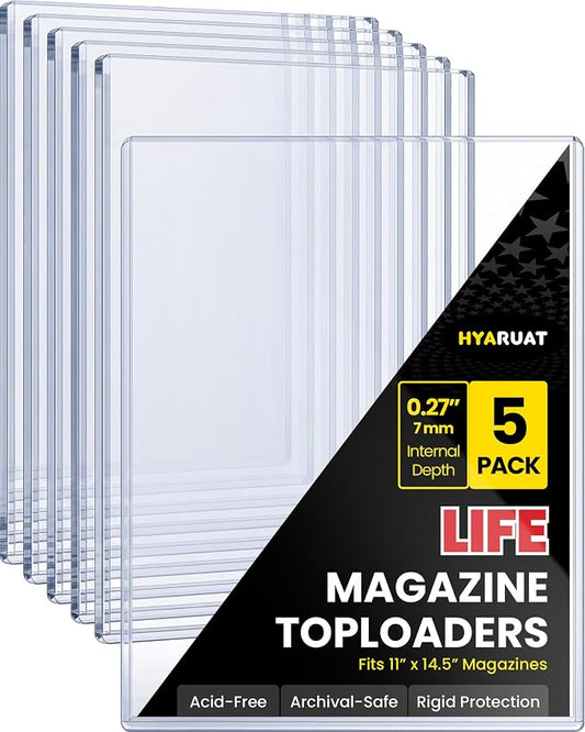 Life Magazine Toploaders 11x14.5 in, 7mm Capacity, 15 Mil 5 Pack | Archival Safe Rigid PVC Hard Magazine Protectors Sheet for Vintage Periodicals, Art Prints, Photo Storage Display, Blue Tint by HYARUAT