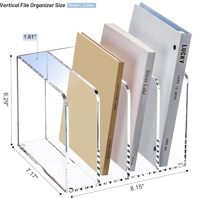 YUXUN Acrylic Magazine Holder,Clear Desk Organizer File Sorter for Notebook,Paper,Envelope,Magazine, Book Storage-Office/Home/Classroom Organization(4 Compartments,B5) - Image 2