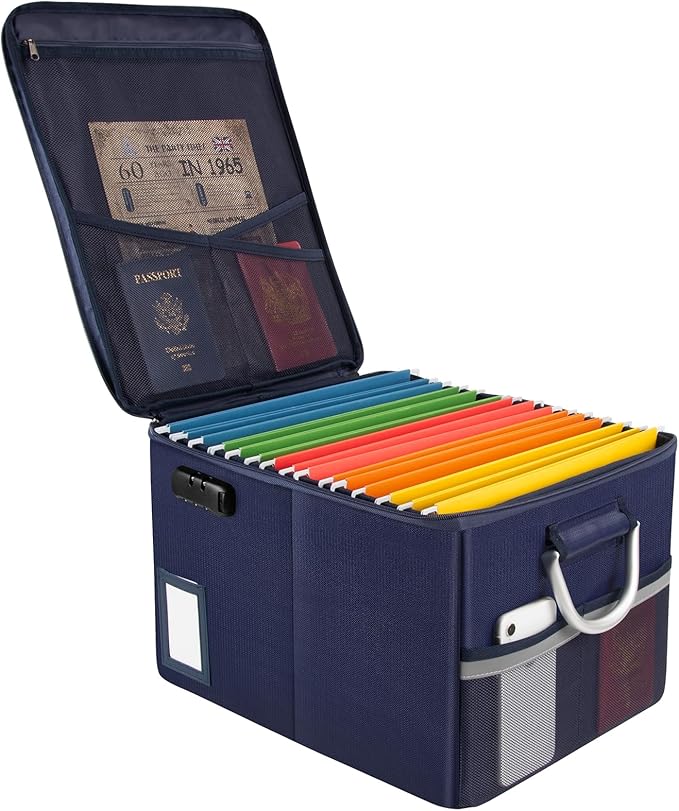 TOMKID Fireproof Document Box, Fire Proof Safe Box for Home Document Organizer with Lock, Fire Organizer Box Office Storage Cabinet for Hanging Letter/Legal Folder 16.1 x 12.9 x 11in (Blue) by Aobteeny
