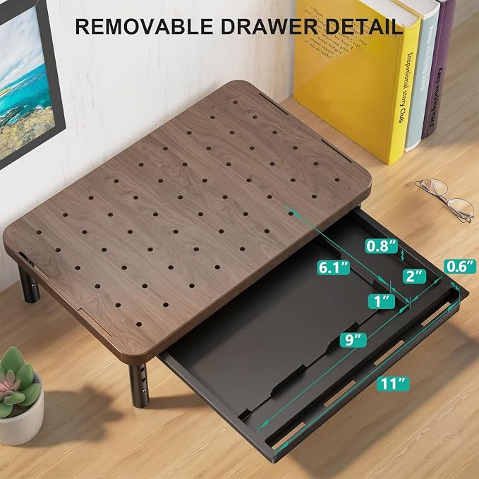 WALI Plastic Computer Monitor Stand with Storage, Adjustable Laptop Riser | Laptop Riser with Airflow Vents, Desk Organizer for Computer, Printer, Notebook (PTT002-C), 1 Pack, Brown - Image 8