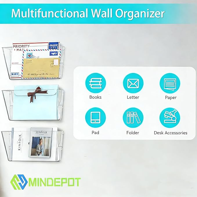 MINDEPOT 3 Pockets Acrylic Wall File Organizer Clear File Holder for Office - Image 5