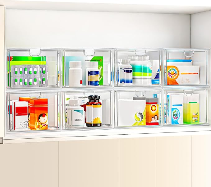 6-Pack Stackable Acrylic Storage Drawers, Small | Smooth-glide drawers, stackable, clear body, dustproof, wipe clean, 6 small, for art tools, makeup, under sink, pantry - Image 5