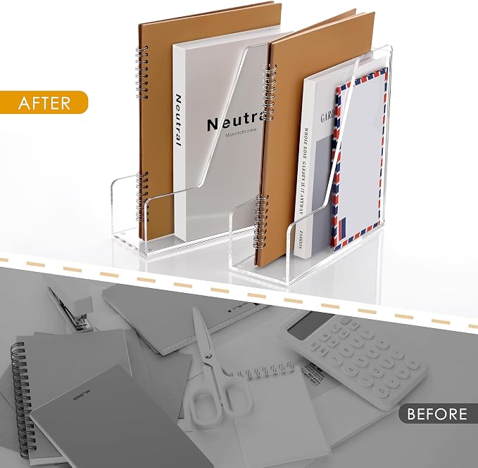 SANRUI 2-Pack Acrylic Magazine File Holder Desk Organizer Magazine Rack, Clear, Vertical File Sorter Holders, 9.45" D x 3.54" W x 10.24" H - Image 8