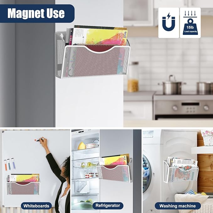 4PCS Magnetic File Holder - No Drilling Magazine Paper Document Holder, Hanging File Organizer for Refrigerators, Whiteboards & File Cabinets - Image 6