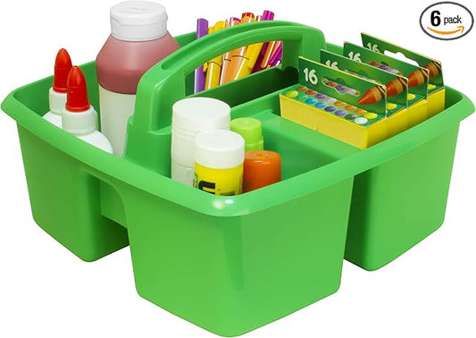Storex 3-Compartment Small Caddy – Multipurpose Classroom Organizer with Handle, Green, 5-Pack (00951U06C) by Storex