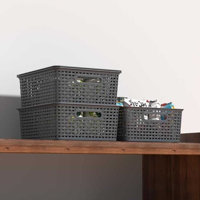 Zopnny Stackable Baskets with Lids, 6-Pack Storage Containers Bin | Plastic Shelf Organizer Bins, Baskets for Organizing Shelves Drawers Desktop Closet Playroom Classroom, Nested Stack, Grey - Image 4