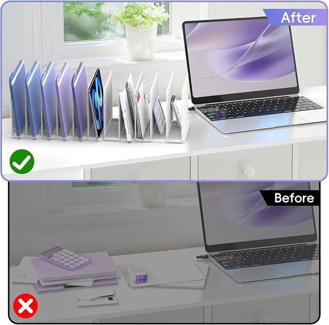 File Organizer for Desk, 11-Section Vertical File Sorter, Paper Holder Organizer Standing Metal File Folder for Office Home Classroom, White - Image 7