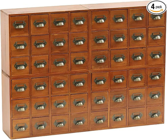 48 Drawer Wood Storage Organizer, Stackable Apothecary Cabinet with Brass Handles & Label Holders, Modular Card Catalog Drawer Chest for Crafts, Hardware, Beads, Spices, Office Desk by Woodaholic