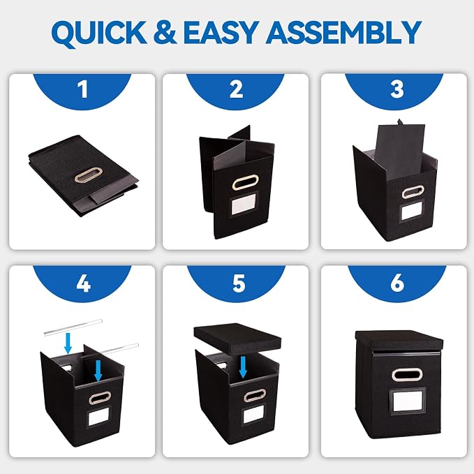 2 Pack Hanging File Folders Organizer with Lid, Letter Size Fabric File Storage Box Collapsible, Portable Office Document Holder with Metal Handle, Smooth PVC Rails, Black - Image 7