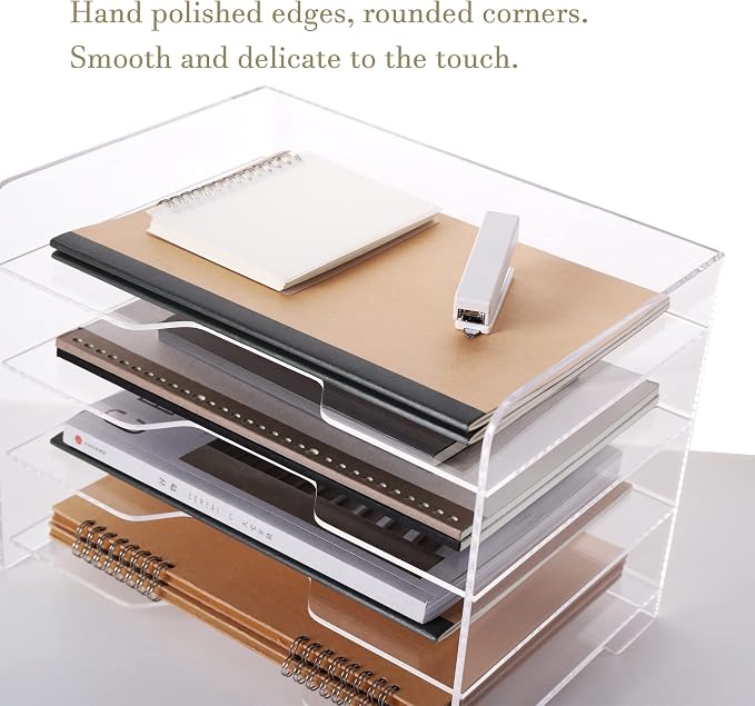 HeZone Acrylic Desk Organizer, 4 Tier Paper Tray, Clear Letter Tray, Office Accessories - Image 4