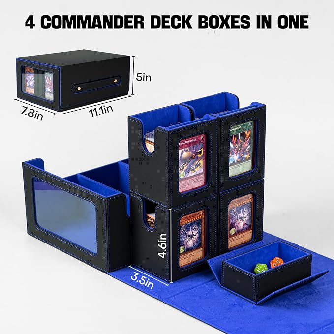 Card Storage Box MTG Deck Box, Trading Card Storage Box, Commander Deck Box, 500+Double-Sleeved Cards,TCG Sports Card Storage, Mtg Commander Deck Box (Black&Blue) - Image 3
