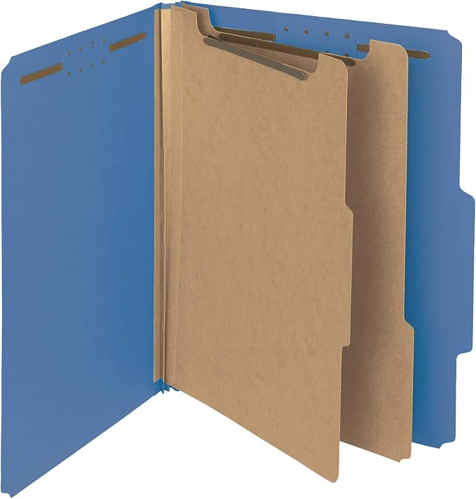 Smead Value Filing 100% Recycled Pressboard Classification File Folder, 2 Dividers, 2" Expansion, Letter Size, Dark Blue, 10 per Box by SMEAD