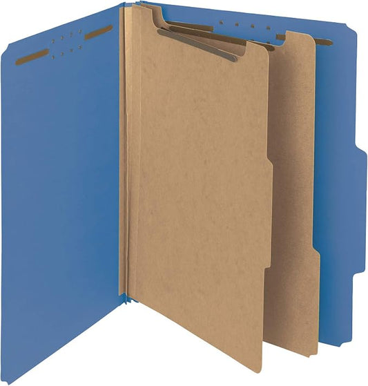 Smead Value Filing 100% Recycled Pressboard Classification File Folder, 2 Dividers, 2" Expansion, Letter Size, Dark Blue, 10 per Box by SMEAD