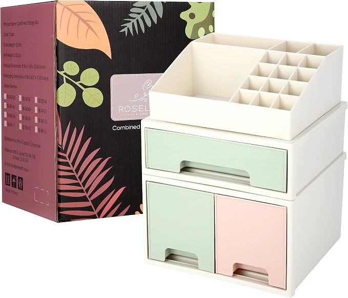 Cosmetic Storage Box, Multifunctional Desk Storage Box Set, Pen/Pencil, Remote Control, Office Supplies, Business Card Holder, Free Combination, [TBD-12] w/ 3 Drawers + 16 Slots - Image 6