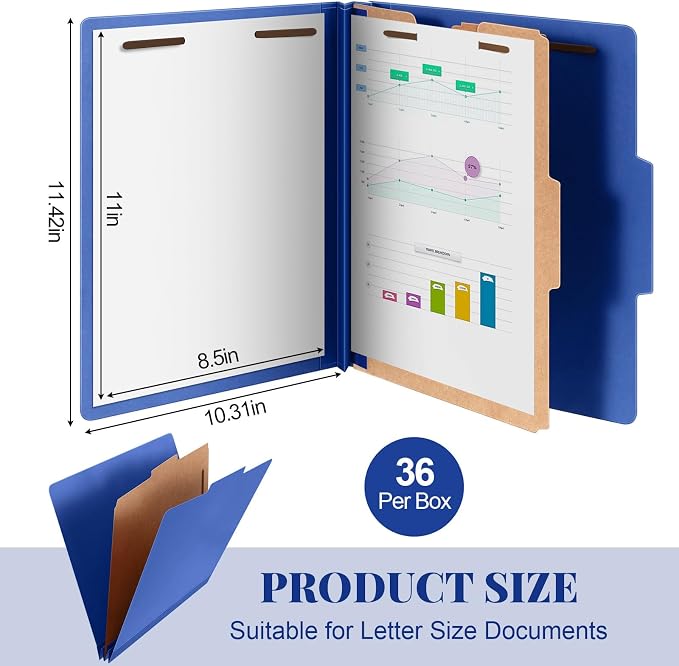 Skyygemm 36 Pcs Classification Folder Letter Size, 1 Divider,Dark Blue | Back to School Supplies, File Organizer with Fastener, Expanding File Organizer Bulk for Office Employee, Staff, Teacher - Image 2