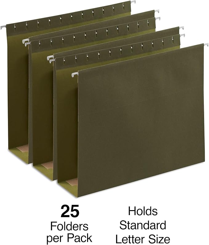 Staples Reinforced Box-Bottom Hanging File Folders, 3" Expansion, 1/5-Cut Tab, Letter Size, Standard Green, 25/Box - Image 5