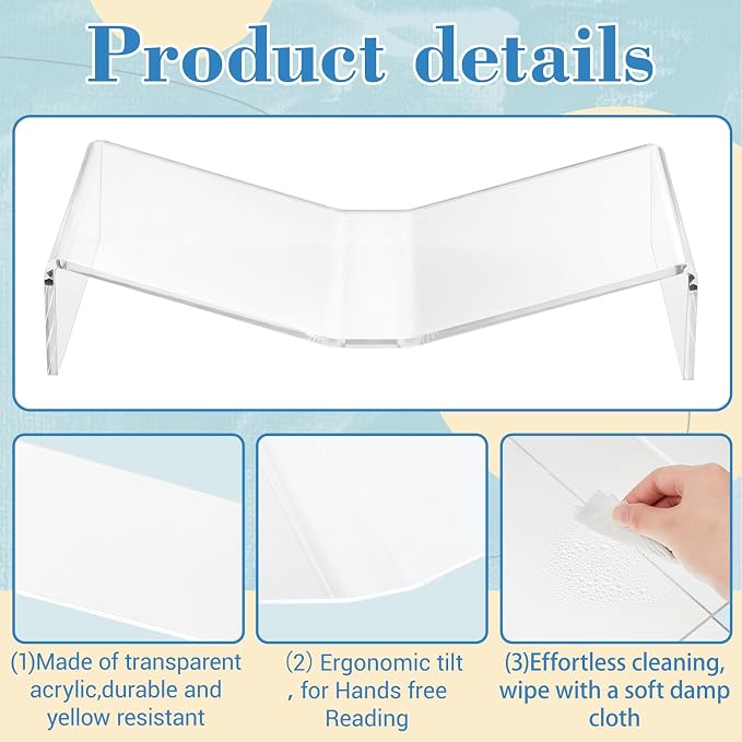 Sintuff Large Acrylic Open Book Display Stand 12.4" W X 7.87" d X 2.36" H, Open Bookstand Holder for Display and Reading Cookbooks, Art Books, Bibles, Magazines - Image 6