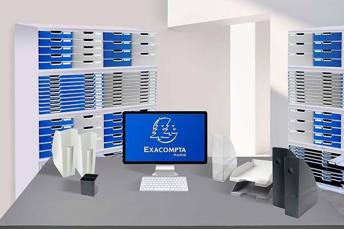 Exacompta - Ref 310003D - BIG-BOX Desktop Drawer Set - 4 x 55mm Drawers, Suitable for A4+ Documents, 347 x 278 x 267mm, 100% Recycled Plastic - Light Grey/Blue - Image 2