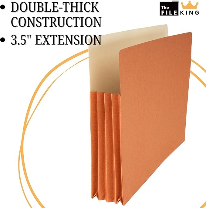 The File King 3.5" Expanding Accordion File Folder, Letter Size, Box of 10 | Red Rope Exterior | Manila Interior | Straight-Cut Tab | Fits 8.5" x 11" Documents | Made in USA - Image 4