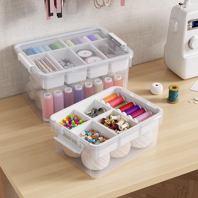 80Qt Stackable Storage Bins with Lids Trays Craft Box Organizers, 4Pack,WH | Clear Plastic Latching Boxes Organizers with Dividers Portable Containers for Arts & Crafts, Home Office Classroom Car Trunk - Image 6