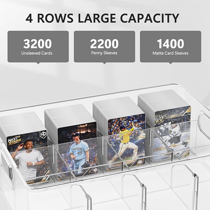 Trading Card Storage Box, Clear Large Storage Organizer Holds 6400 Cards | Pull-Out Drawer with Foam Inserts, 4-Row or 12-Grid Layout and Front Display Case for TCG, MTG and Sports Cards (2-Pack) - Image 2