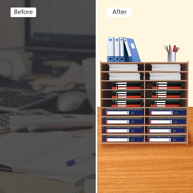 Desktop Organizer, Vertical Desktop Sorter, Literature Organizer Sorter Paper Organizer Storage File Sorter Mail Center Magazine Holder, Classroom Mailbox Paper Storage (18 Compartment-Brown), Blue - Image 5