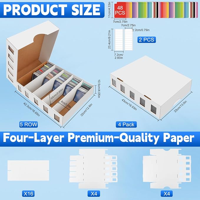 4 Pack Trading Card Storage Box, 14800+ Count Card Storage Box with 48 Card Divider White Sports Storage Card Box Organizer Bulk Card Cases Cardboard Card Box for Basketball MTG Cards Collection - Image 2