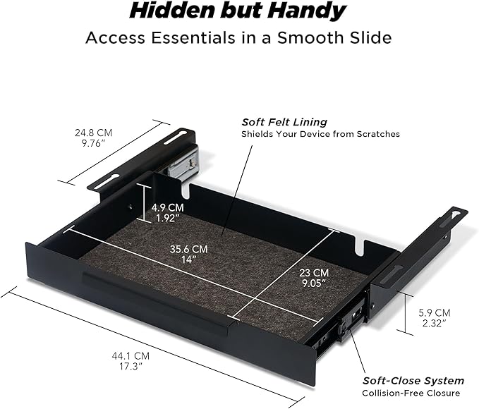 Moodular Storage Drawer Add-On for Slide Rails, Do Not Use Alone | Accessory Only, Soft-Closing System, Hidden Storage, Felt Interior, Sturdy Steel Frame, Declutter Your Desk, Black, MSA-DR - Image 4