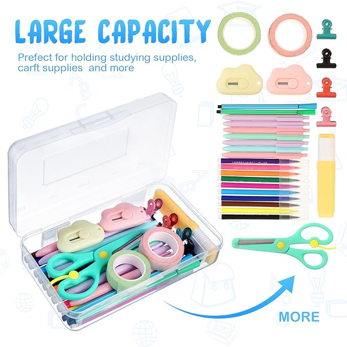Leelosp 12 Pack Clear Pencil Boxes for School Bulk, Large Plastic Pencil Case with Lid, Stackable Hard Crayon Storage Box for Classroom Kids, Desk Drawer Organizer for Office Home(Clear) - Image 3