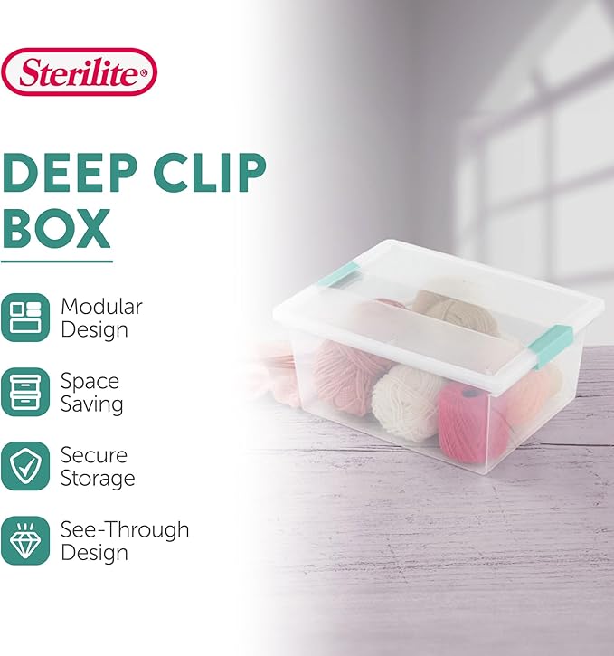 Sterilite Clip Box, Stackable Clear Plastic Bins- Deep, 8-Pack | Storage Containers with Latching Lids for Writing, Arts or Crafts Supplies - Home, Office, Classroom & Workshop Organization - Image 2