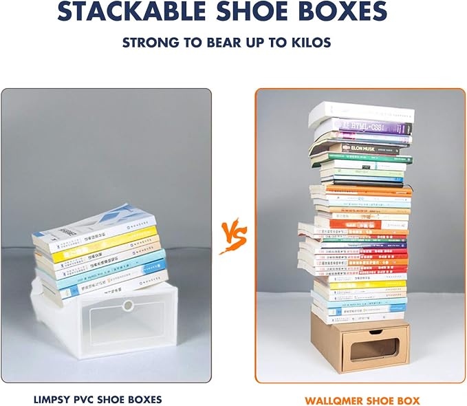 Shoe Boxes Cardboard, 12 Pack, Big Size, Waterproof, Heavy Duty, Stackable Shoe Storage Boxes, with Marking Labels, Transparent Window, 13.8" L x 9.3" W x 5.3" H - Image 5