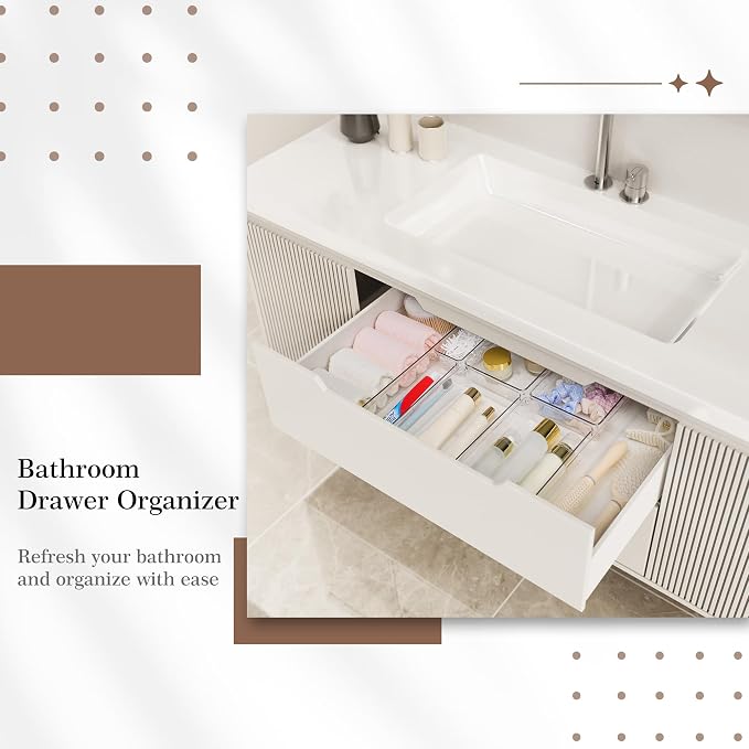 11 PCS Clear Plastic Drawer Organizer Set - 5 Large Size Versatile Kitchen and Bathroom Organizer Trays, Non-Slip Storage Bins for Makeup, Utensils, Tool and Office Desk - Image 4