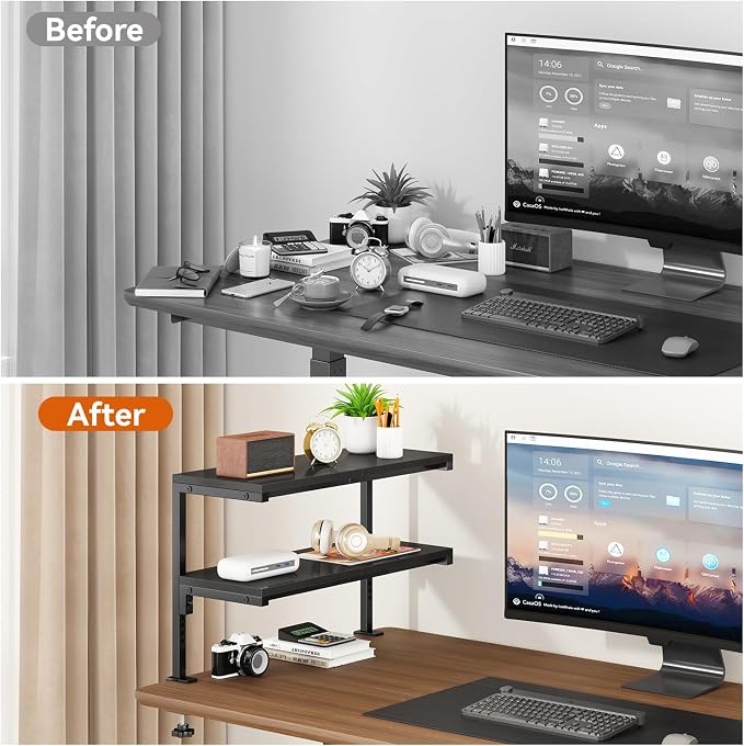 IBUYKE Clamp on Desk Shelf, 22.8” Large Desk Extender Shelves TMZ010B | Tool-Free, Flexible Repositioning,Adjustable, 2-Tier Storage Shelves, for Desktop Accessories,Desk - Image 5