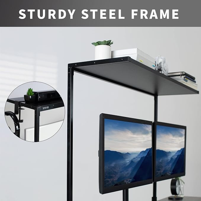 VIVO Large 42 inch Clamp-on Overhead Desk Shelf, Raised Desktop Organizer, Elevated Workstation Accessory Platform, Black, DESK-SHELF42-OB - Image 7