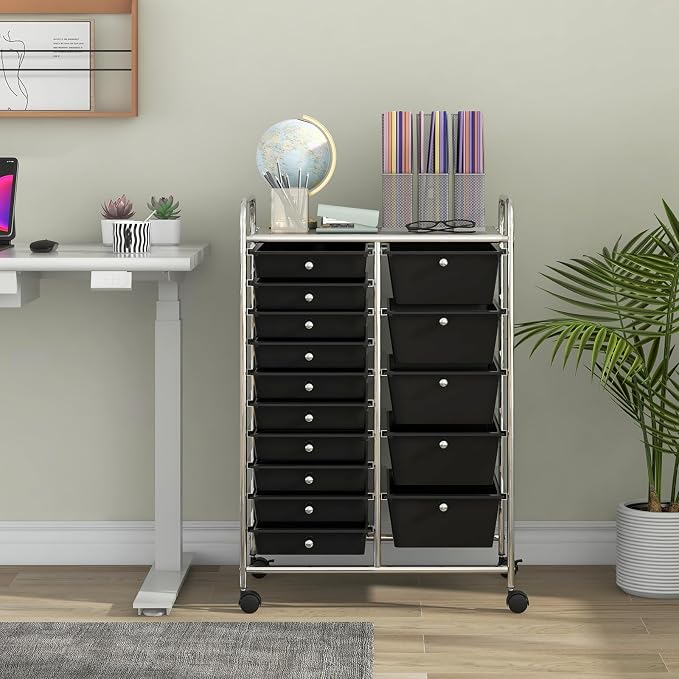 Giantex 15 Drawer Rolling Storage Cart Tools Scrapbook Paper Office School Organizer, Black - Image 5