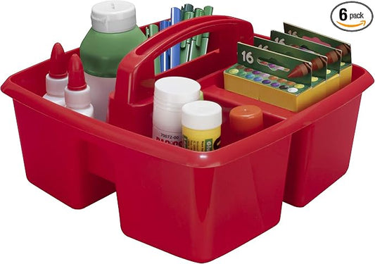 Storex 3-Compartment Small Caddy – Multipurpose Classroom Organizer with Handle, Red, 5-Pack (00949U06C) by Storex